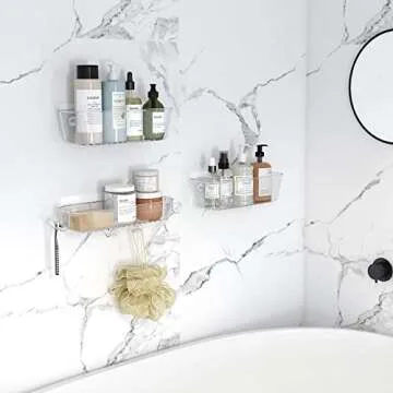 TZAMLI Shower Caddy, Adhesive Shower Organizer Rustproof Shower Shelf with Razor Holder and Hook, Shower Rack for Bathroom Storage (Clear, 3 Pack)