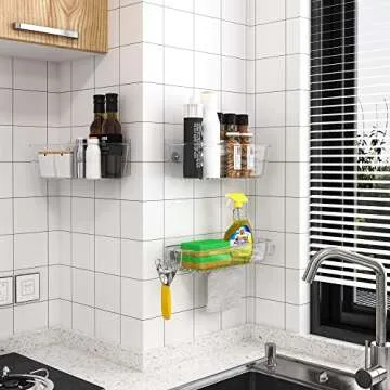 TZAMLI Shower Caddy, Adhesive Shower Organizer Rustproof Shower Shelf with Razor Holder and Hook, Shower Rack for Bathroom Storage (Clear, 3 Pack)