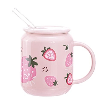 Sizikato Porcelain Mug with Lid & Straw - Cute Water Cup