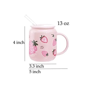 Sizikato Porcelain Mug with Lid & Straw - Cute Water Cup