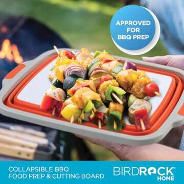 BIRDROCK HOME Collapsible Large BBQ Prep Tub w/Cutting Board, Multi-Function Grill Caddy w/Colander & Lid, Portable Silicone Dish Bowl for Picnic, Tailgate, Camping - Orange