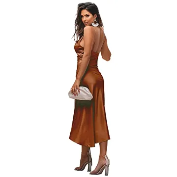 Buy LYANER Satin Spaghetti Strap Midi Dress Today