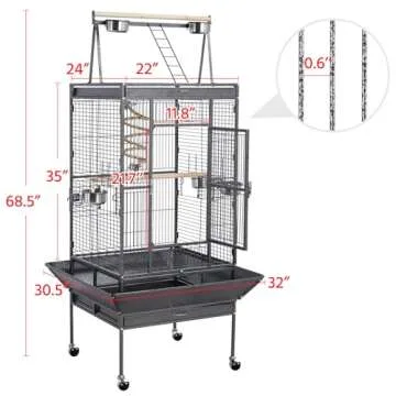 Yaheetech 69-inch Wrought Iron Rolling Large Parrot Bird Cage for African Grey Small Quaker Amazon Cockatiel Sun Parakeet Green Cheek Conure Dove Lovebird Budgie Play Top with Stand