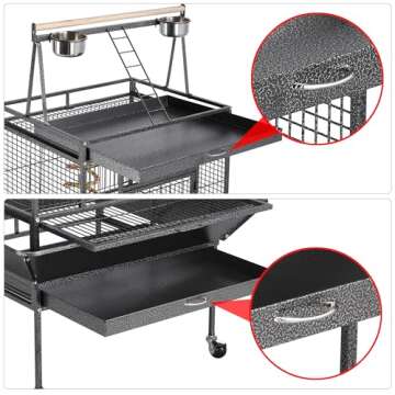 Yaheetech 69-inch Wrought Iron Rolling Large Parrot Bird Cage for African Grey Small Quaker Amazon Cockatiel Sun Parakeet Green Cheek Conure Dove Lovebird Budgie Play Top with Stand