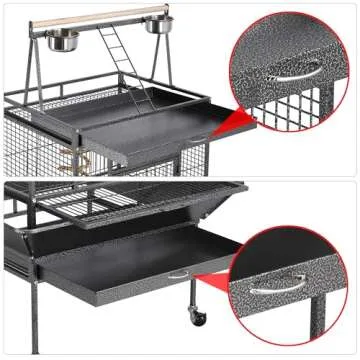Yaheetech 69-inch Wrought Iron Rolling Large Parrot Bird Cage for African Grey Small Quaker Amazon Cockatiel Sun Parakeet Green Cheek Conure Dove Lovebird Budgie Play Top with Stand