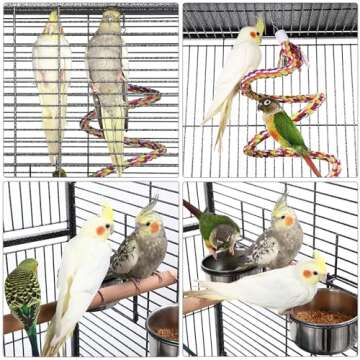 Yaheetech 69-inch Wrought Iron Rolling Large Parrot Bird Cage for African Grey Small Quaker Amazon Cockatiel Sun Parakeet Green Cheek Conure Dove Lovebird Budgie Play Top with Stand