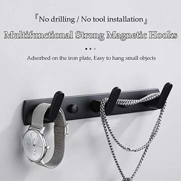 ULIBERMAGNET Magnetic Coat Hooks,Heavy Duty Magnetic Rack,Strong Rubber Magnetic Hanger for Refrigerator,Metal Cabinet,Door,Hanging Coat, Towel, Bag, Scarf, Helmet(Matte Black/3 Hooks)