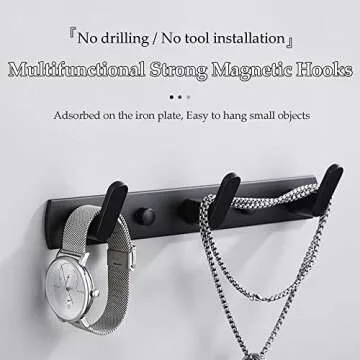 ULIBERMAGNET Magnetic Coat Hooks,Heavy Duty Magnetic Rack,Strong Rubber Magnetic Hanger for Refrigerator,Metal Cabinet,Door,Hanging Coat, Towel, Bag, Scarf, Helmet(Matte Black/3 Hooks)