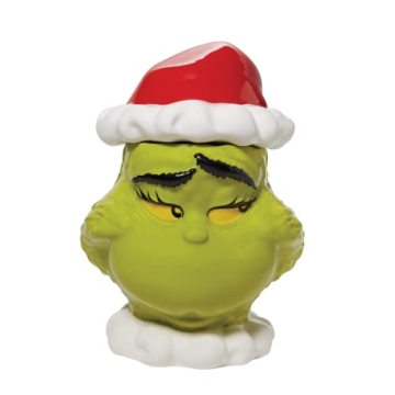 Department 56 Dr. Seuss The Grinch Face Sly Smile Sculpted Canister Cookie Jar, 10.24 Inch, Multicol...