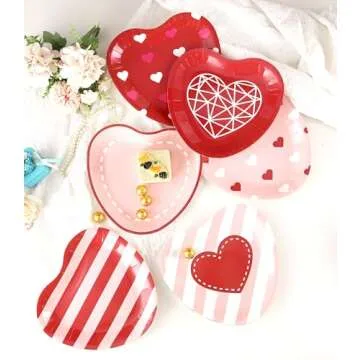 Winoo Design Valentines Plates - 60 PK - Heart Plates Paper Heart Shaped Plates for Valentines Day Decor Valentines Decorations Valentine Party Supplies valentines day table decor