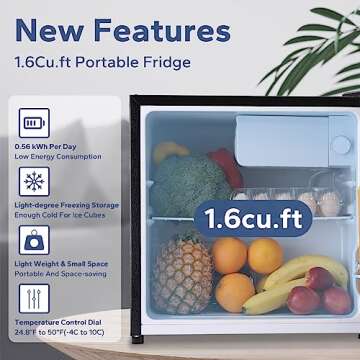 BANGSON Small Refrigerator,1.6 Cu.Ft Mini Fridge With Freezer, Reversible Single Door Mini Fridge, Compact Refrigerator For Office, Bedroom