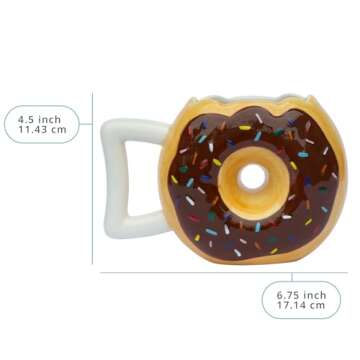 Ceramic Donut Mug - Delicious Chocolate Glaze Doughnut Mug with Sprinkles - Funny "MMM... Donuts!" Quote - Best Cup For Coffee, Tea, and More - Large 14 oz Size - Funny Coffee Mug Gift - Brown