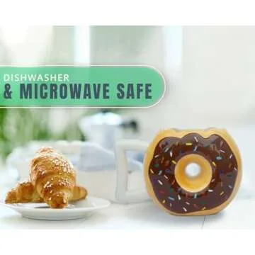 Ceramic Donut Mug - Delicious Chocolate Glaze Doughnut Mug with Sprinkles - Funny "MMM... Donuts!" Quote - Best Cup For Coffee, Tea, and More - Large 14 oz Size - Funny Coffee Mug Gift - Brown