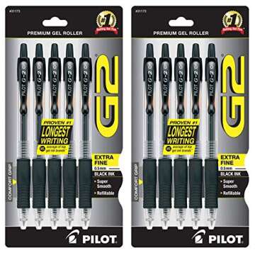 Pilot G2 Retractable Premium Gel Ink Roller Ball Pens Extra Fine Point (Black, 10-Pack)