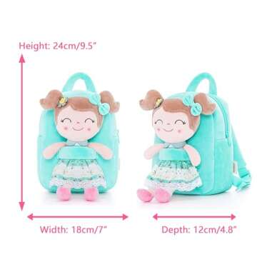 Gloveleya Kids Backpacks Girls Backpack Plush Bags with Soft Baby Doll Green 9"