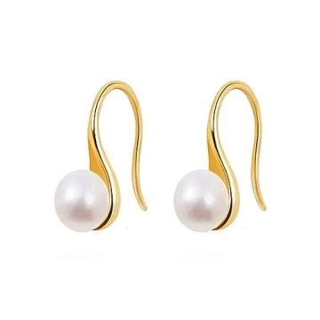 Trendlooks 8mm Freshwater Cultured Single Pearl Fishhook Earrings 925 Sterling Silver with 14K Gold ...