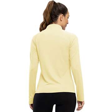 BASUDAM Women's Workout Shirts Quick Dry UPF 50+ Sun Protection Long Sleeve Quarter Zip Pullover Athletic T-Shirts Light Yellow M