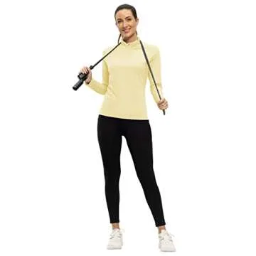 BASUDAM Women's Workout Shirts Quick Dry UPF 50+ Sun Protection Long Sleeve Quarter Zip Pullover Athletic T-Shirts Light Yellow M