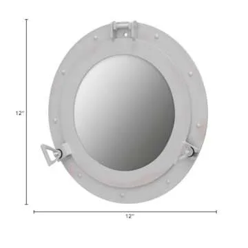 Nagina International 12" Antique White Porthole Mirror | Maritime Aluminum Vintage Decor