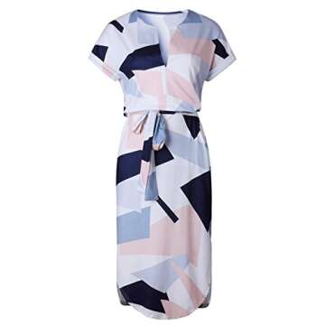 ECOWISH Women's Summer V-Neck Floral Belted Dress