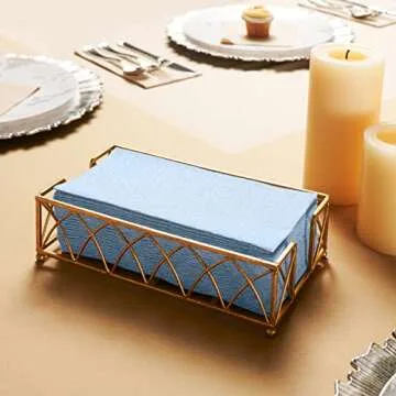 Disposable Cloth-Like Paper Napkins, 200 Pack 12" x 17" Linen-Feel Blue Denim Dinner Napkins For Wedding, Party, Kitchen Or Bathroom