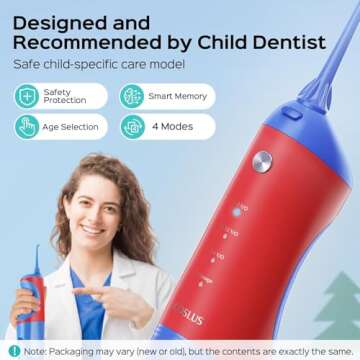 COSLUS Kids Water Dental Flosser with 4 Modes for Safe Cleaning
