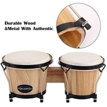 ML.ENJOY Bongo Drums, 2 Set 7" and 8" Drum Set, Tunable Percussion Instruments Synthetic Metal Frame Construction Bongo Drum for Kids Adults Beginners with Travel Bag and Tuning Wrench, Natural Finish