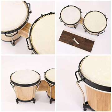ML.ENJOY Bongo Drums, 2 Set 7" and 8" Drum Set, Tunable Percussion Instruments Synthetic Metal Frame Construction Bongo Drum for Kids Adults Beginners with Travel Bag and Tuning Wrench, Natural Finish