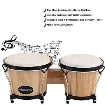 ML.ENJOY Bongo Drums, 2 Set 7" and 8" Drum Set, Tunable Percussion Instruments Synthetic Metal Frame Construction Bongo Drum for Kids Adults Beginners with Travel Bag and Tuning Wrench, Natural Finish
