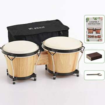 ML.ENJOY Bongo Drums, 2 Set 7" and 8" Drum Set, Tunable Percussion Instruments Synthetic Metal Frame Construction Bongo Drum for Kids Adults Beginners with Travel Bag and Tuning Wrench, Natural Finish