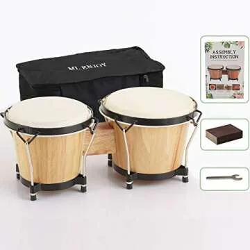 ML.ENJOY Bongo Drums, 2 Set 7" and 8" Drum Set, Tunable Percussion Instruments Synthetic Metal Frame Construction Bongo Drum for Kids Adults Beginners with Travel Bag and Tuning Wrench, Natural Finish