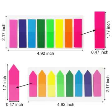 KICNIC Page Markers Colored Sticky Tabs 1600 Pcs, Translucent Arrow Flags for Page Marking, Fluorescent Index Tab Stickers for Notebooks, Small Sticky Notes Flags [8 Colors, 8 Sets]