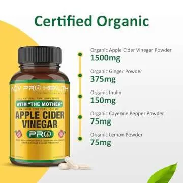 ACV Pro Apple Cider Vinegar Capsules Certified Organic with Mother ACV Pills Detox Cleanse Acid Reflux Relief Support Supplement Ginger Root Cayenne Pepper Powder