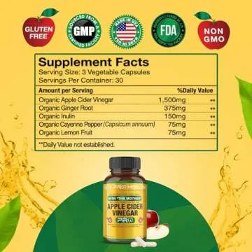 ACV Pro Apple Cider Vinegar Capsules Certified Organic with Mother ACV Pills Detox Cleanse Acid Reflux Relief Support Supplement Ginger Root Cayenne Pepper Powder