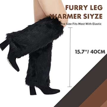 Barelove Leg Warmers for Womens Winter Faux Fur Leg Fuzzy, Plush Soft Furry Long Boot Cuff Covers Halloween Santa Valentine's Day Costume for Parties (Black)