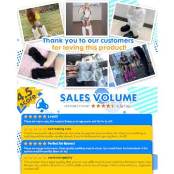 Barelove Leg Warmers for Womens Winter Faux Fur Leg Fuzzy, Plush Soft Furry Long Boot Cuff Covers Halloween Santa Valentine's Day Costume for Parties (Black)