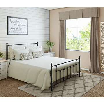 Golden Gate Beds Victorian Bed Frame Elegant Vintage Style - Metal Steel Platform, Wrought Iron Headboard and Footboard, Sturdy Heavy Duty High Ground Design, No Box Spring Needed - Black, Queen Size