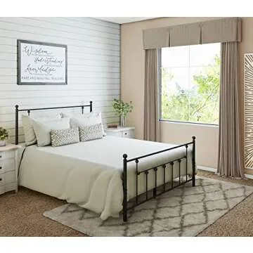 Golden Gate Beds Victorian Bed Frame Elegant Vintage Style - Metal Steel Platform, Wrought Iron Headboard and Footboard, Sturdy Heavy Duty High Ground Design, No Box Spring Needed - Black, Queen Size