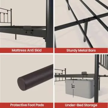 Golden Gate Beds Victorian Bed Frame Elegant Vintage Style - Metal Steel Platform, Wrought Iron Headboard and Footboard, Sturdy Heavy Duty High Ground Design, No Box Spring Needed - Black, Queen Size