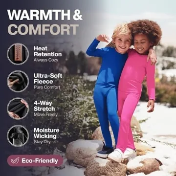 Thermajane Thermal Underwear for Kids Long Johns, Girls Thermal Underwear Set, Base Layer Kids Long Underwear (Black, X-Small)