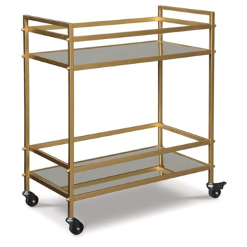 Elegant Gold-Tone Metal Bar Cart with Mirrored Shelves