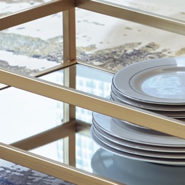 Elegant Gold-Tone Metal Bar Cart with Mirrored Shelves