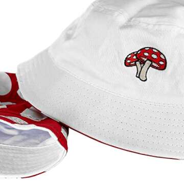 Mushroom Bucket Hat Reversible 100percent Cotton Mushroom Decor Cottagecore Hat One Size Red, White 7 3/8-8