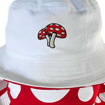 Mushroom Bucket Hat Reversible 100percent Cotton Mushroom Decor Cottagecore Hat One Size Red, White 7 3/8-8