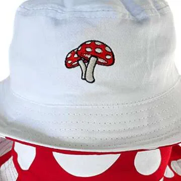 Mushroom Bucket Hat Reversible 100percent Cotton Mushroom Decor Cottagecore Hat One Size Red, White 7 3/8-8