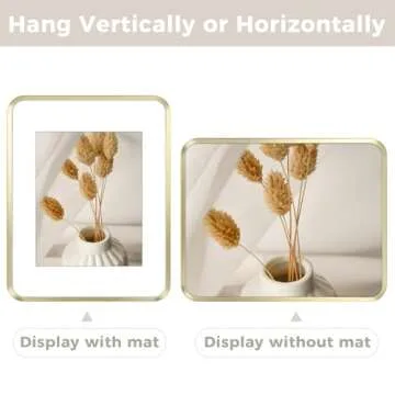 11x14 Aluminum Picture Frame Gold - With Round Corners - With Mat for 8x10 Photo or Without Mat for 11 x 14 Photo - Real Glass - Matte Design - Home Decor for Wall Display