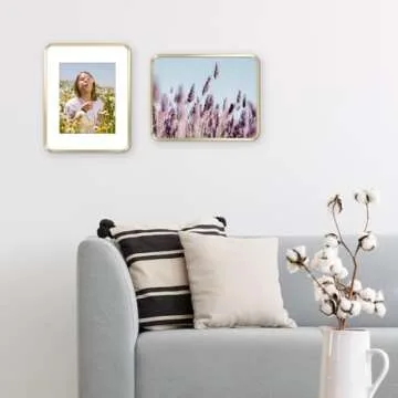 11x14 Aluminum Picture Frame Gold - With Round Corners - With Mat for 8x10 Photo or Without Mat for 11 x 14 Photo - Real Glass - Matte Design - Home Decor for Wall Display