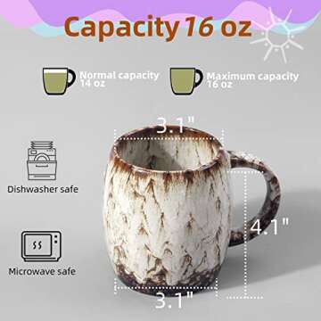CASLONEE Pretty 16 oz Ceramic Coffee Mugs Tea Milk Cup Unique Kiln Altered Glaze Porcelain Mug for Home/Office Dishwasher and Microwave Safe (White)