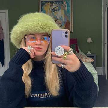 COTUMEl Winter Fur Bucket Hats for Women ，Beanie Faux Warm Sunshade Basin Hat Autumn (Black), One Size