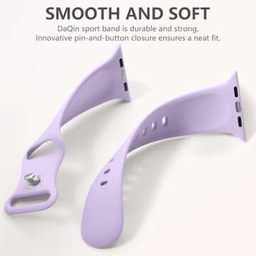 DaQin Compatible with Apple Watch Band 42mm 44mm 45mm 46mm 49mm Women Men, Soft Silicone Sport Waterproof Strap for Apple Watch Ultra/Ultra 2 iWatch Band Series 10 9 8 7 6 5 4 3 2 1 SE,Light Purple